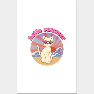 Hello summer - cat beach sunglasses Posters and Art